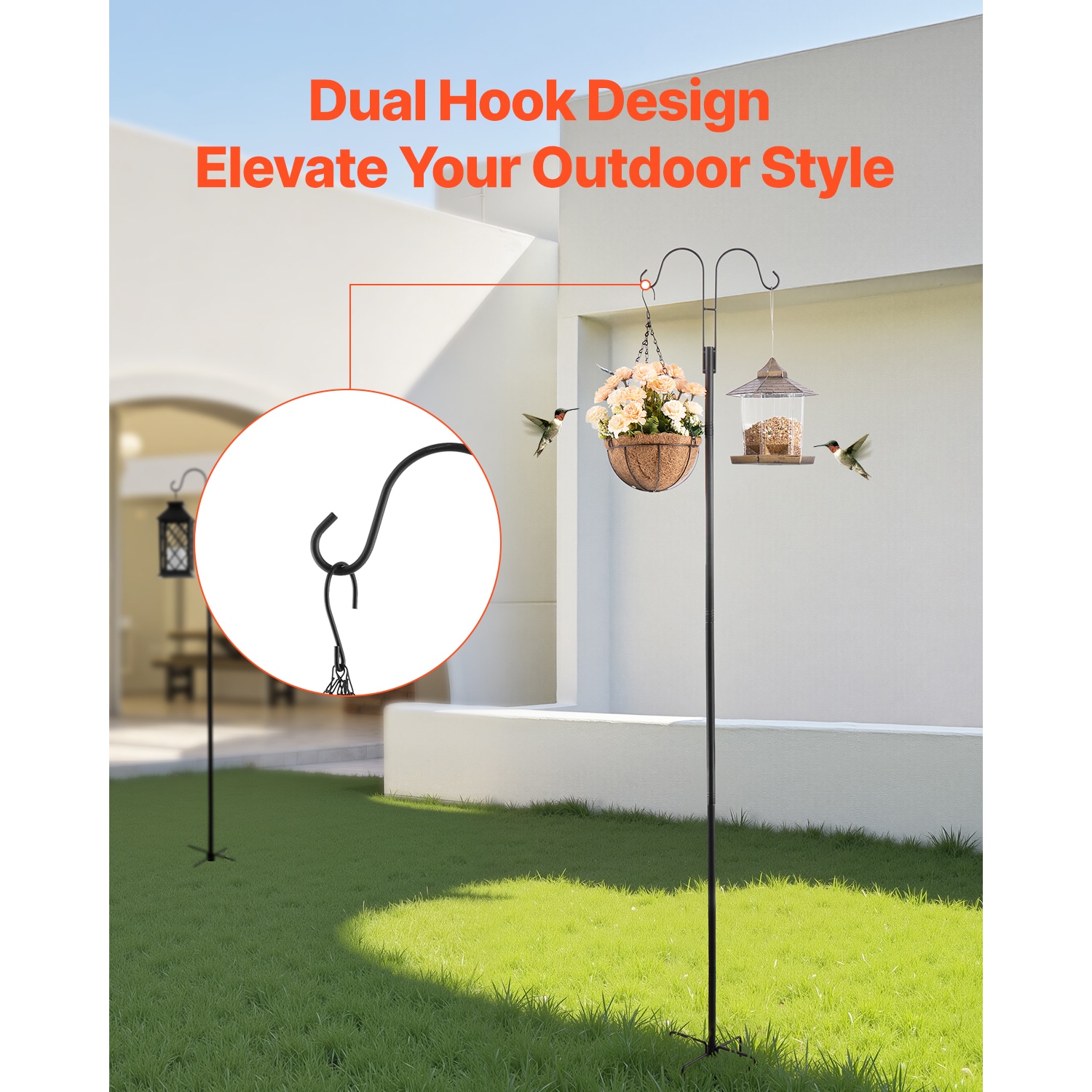 Double Shepherds Hook 8 Pack 108 Inch Heavy Duty Bird Feeder Pole_voghion.com